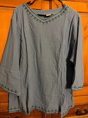 Light Blue Embroidered V-Neck Tunic